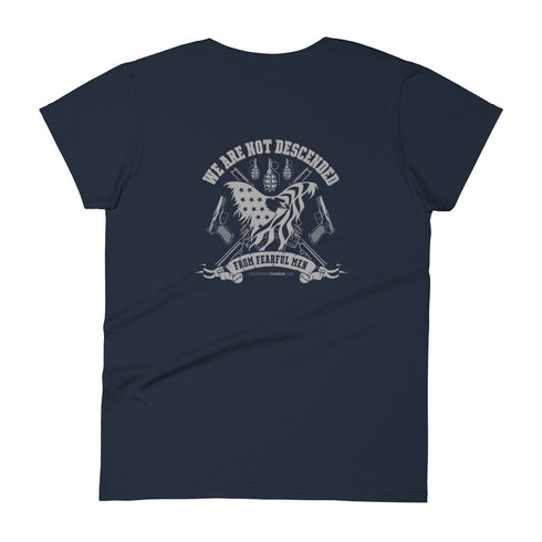 In stock We Are Not Descended from Fearful Men Women's short sleeve t-shirt (Back Design) - Mainstream Freedom